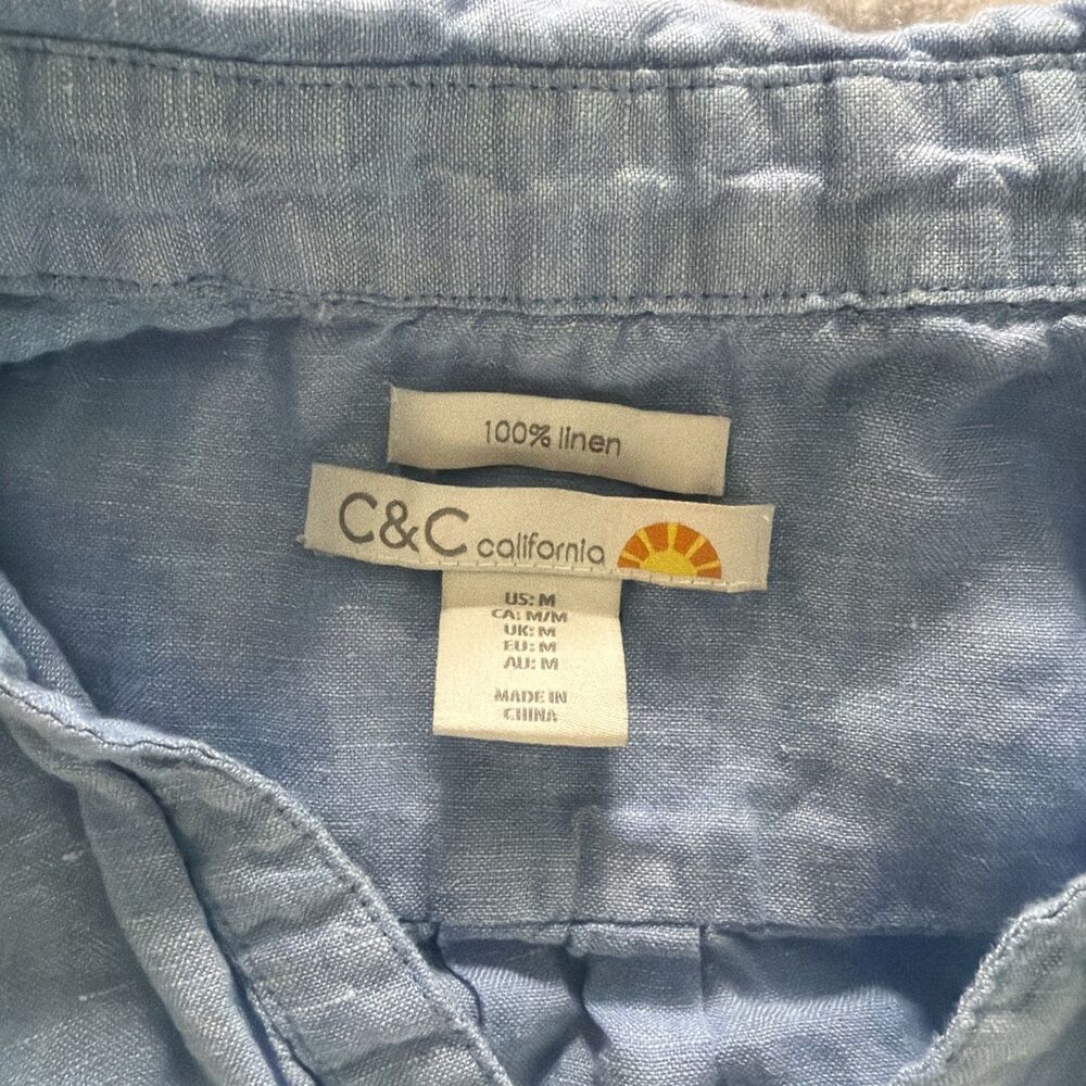 C&c California 100% Linen Blue Dress Size M Women’s Long Sleeve